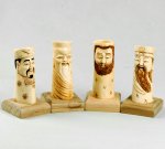 afc0143 Carved Ox Bone Wood Base Carving 4 Pencil Vase Display