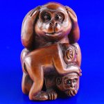 Carved Boxwood Wood Netsuke Carving 3 Monkey Make Faces