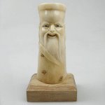 5" Wood OX Bone Carving Smile Figure Pencil Pen Holder