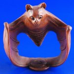 Japanese Carved Boxwood Wood Netsuke Carving Bat #489