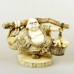 8.6" Carved OX Bone Buddha Carry Basket Carving Statue