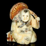 Hand Craft Carved OX Bone Netsuke Carving Man Figurine