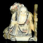 Hand Craft Carved OX Bone Netsuke Carving Man Figurine