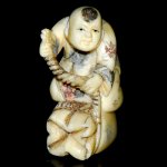 Hand Craft Carved OX Bone Netsuke Carving Man Figurine