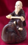 win4036 ebony wood mammoth ivory netsuke god on goose