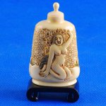 Carved OX Bone Snuff bottle Carving Beauty Lady Stand