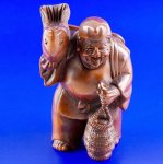 Hand Carved Boxwood Wood Netsuke Carving Man Catch Fish