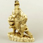 Carved OX Bone Carving Statue Sculpture Buddha On Lion