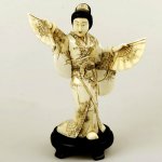 8.9"Carved OX Bone Carving Statue Japanese Geisha Dance