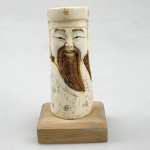 5" Wood OX Bone Carving Human Figure Pencil Pen Holder