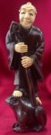 win4052 Ebony Wood Mammoth Ivory Netsuke God On Frog 3"