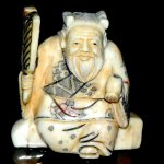 Hand Craft Carved OX Bone Netsuke Carving Man Figurine