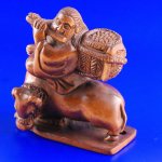 Hand Carved Boxwood Wood Netsuke Carving Man Ride Cow