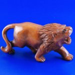 Japanese Hand Carved Boxwood Wood Netsuke Carving Lion Shout #574