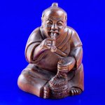 Carved Boxwood Wood Netsuke Carving Fisherman Smoking