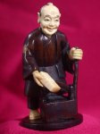win4089 Ebony Wood Mammoth Ivory Netsuke Squareman