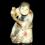 Hand Craft Carved OX Bone Netsuke Carving Man Figurine