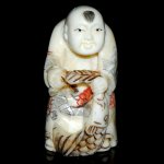 Hand Craft Carved OX Bone Netsuke Carving Man Figurine