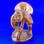 Hand Carved Boxwood Wood Netsuke Carving Devil Hold Bag