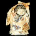 Hand Craft Carved OX Bone Netsuke Carving Lady Hold Fan