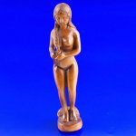 Carved Boxwood Wood Netsuke Carving Nude Lady Comb Hair