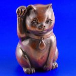 Hand Carved Boxwood Wood Netsuke Carving Fortune Cat