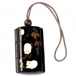 Japan Ebony Iron Wood Ivory Inlay Rabbit Inro Carving