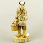 8.2"Large Carved OX Bone Carving Statue Farmer Take Hoe