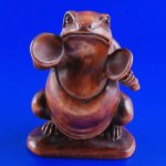 Japanese Carved Boxwood Wood Netsuke Carving Frog Play Music #772