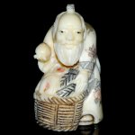 Hand Craft Carved OX Bone Netsuke Carving Man Figurine
