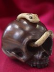win4004 ebony wood mammoth ivory netsuke snake in skull
