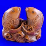 Handwork Carved Boxwood Wood Netsuke Carving Two Fish