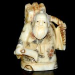 Hand Craft Carved OX Bone Netsuke Carving Man Figurine