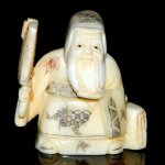 Hand Craft Carved OX Bone Netsuke Carving Man Figurine