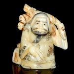 Hand Craft Carved OX Bone Netsuke Carving Man Figurine