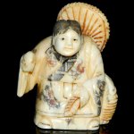 Hand Craft Carved OX Bone Netsuke Carving Man Figurine