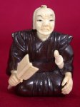 win4075 Ebony Wood Mammoth Ivory Netsuke Samurai Kneel