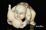 adb0852 HAND CARVED MAMMOTH TUSK NETSUKE BOY HUG GOURD