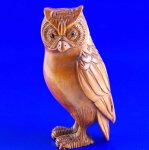 Hand Carved Boxwood Wood Netsuke Carving Owl Stand