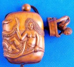 Hand Carved Wood Boxwood Inro Lady Bath Netsuke Carving