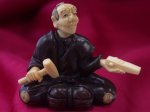 win4081 Ebony Wood Mammoth Ivory Netsuke Carpenter Sit
