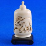 Hand Carved OX Bone Snuff bottle With Stand Carving Cow