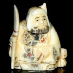 Hand Craft Carved OX Bone Netsuke Carving Man Figurine