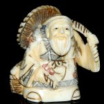 Hand Craft Carved OX Bone Netsuke Carving Man Figurine