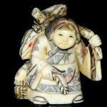 Hand Craft Carved OX Bone Netsuke Carving Lady Fruit