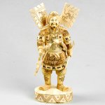 afc0042 Big Bone Netsuke Carving Samurai Sword Bow 9.5"