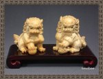 adb0685 Genuine Mammoth Tusk Netsuke A Pair Of Lion