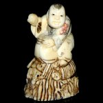 Hand Craft Carved OX Bone Netsuke Carving Man Figurine