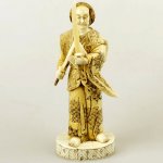 Carved OX Bone Carving Statue Sculpture Japan Samurai