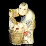 Hand Craft Carved OX Bone Netsuke Carving Man Figurine